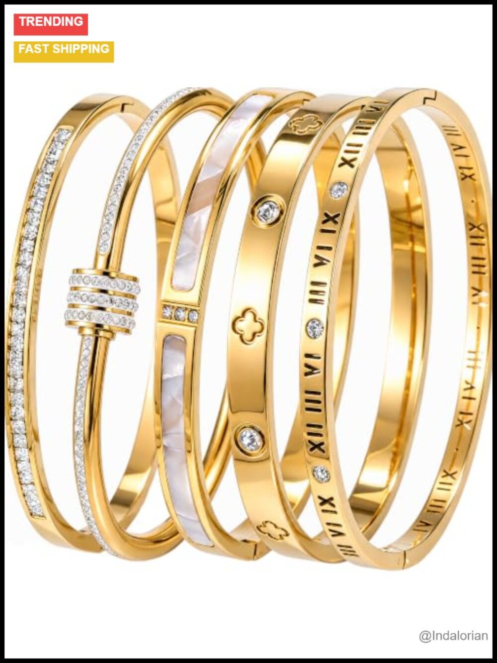 18K Gold Plated Stainless Steel Bangle Bracelet Stackable